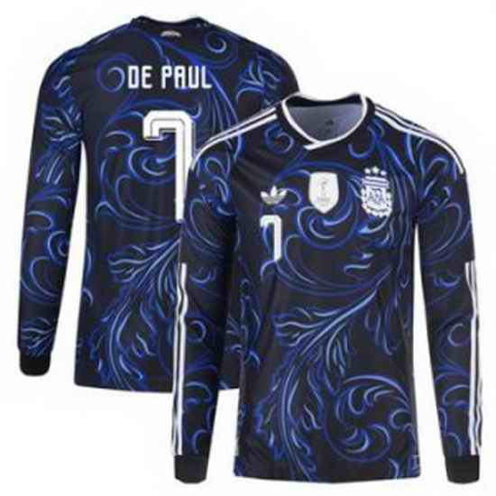 Men 7Rodrigo De Paul Argentina National Team adidas 2026 Away Replica Jersey Black 1